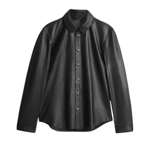 Camisa de cuero genuino negra de corte recto de Benny Hinn
