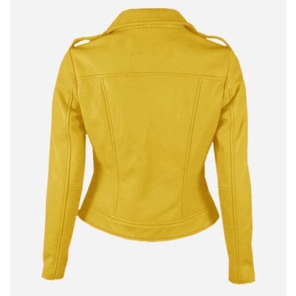 Chaqueta de moto de piel de oveja amarilla para mujer - Imagen 3