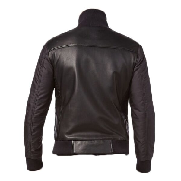 Chaqueta de aviador de cuero genuino negro - Imagen 4