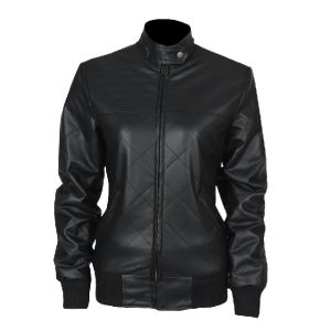 Chaqueta de cuero auténtico de Emma Stone de Zombie Land
