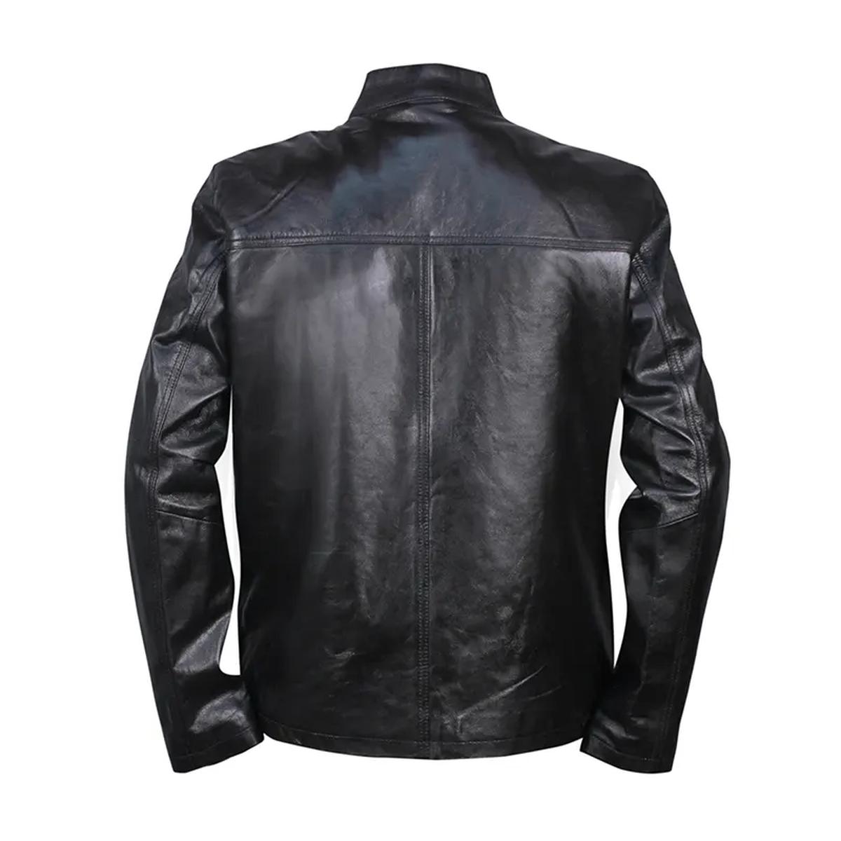 Chaqueta de hombre de cuero genuino negro estilo café racer. - Imagen 3