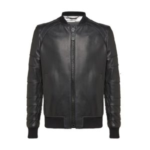 Chaqueta de aviador de cuero genuino negro