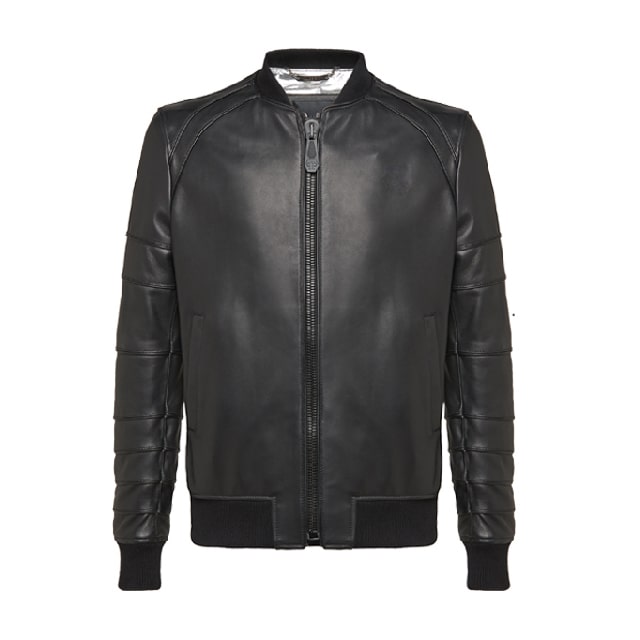 Chaqueta de aviador de cuero genuino negro - Imagen 2