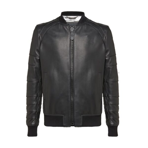 Chaqueta de aviador de cuero genuino negro - Imagen 3