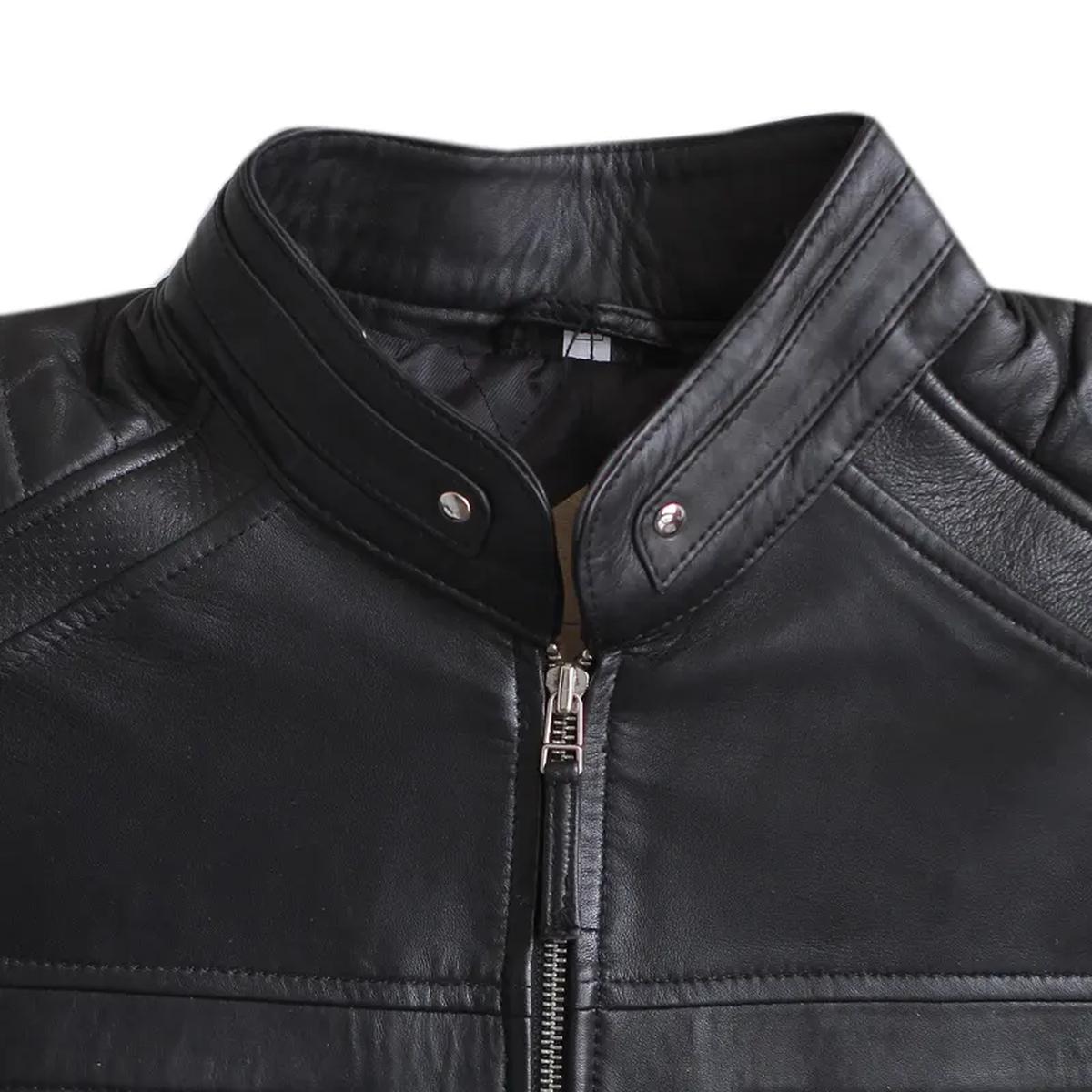 Chaqueta de moto clásica negra de cuero auténtico para hombre, estilo cafe racer. - Imagen 3