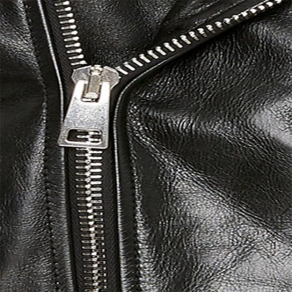 Chaqueta de motorista de cuero auténtico negro - Imagen 5