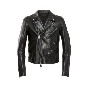Chaqueta de motorista de cuero auténtico negro