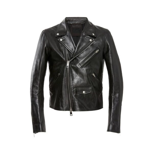 Chaqueta de motorista de cuero auténtico negro - Imagen 4