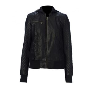 Chaqueta de aviador acolchada de piel auténtica en color negro.
