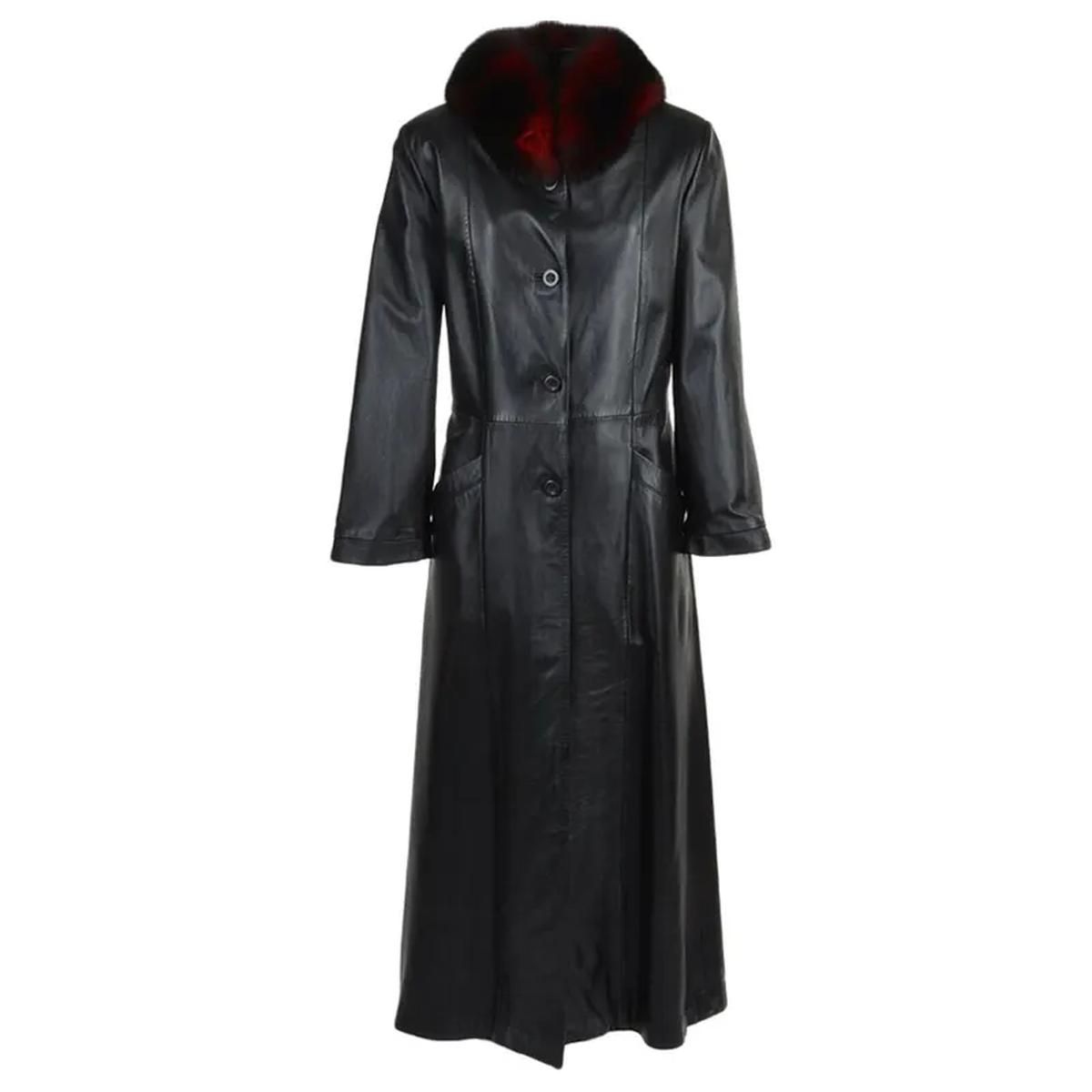 gabardina de cuero negro auténtico - Imagen 3