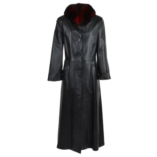gabardina de cuero negro auténtico - Imagen 2