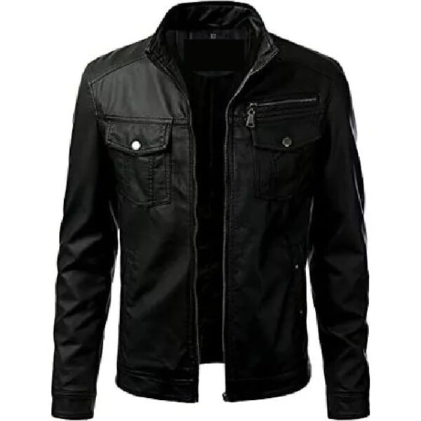 Elegante chaqueta negra de cuero genuino para hombre. - Imagen 4