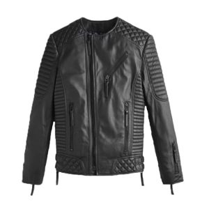 Elegante chaqueta acolchada de cuero genuino negro