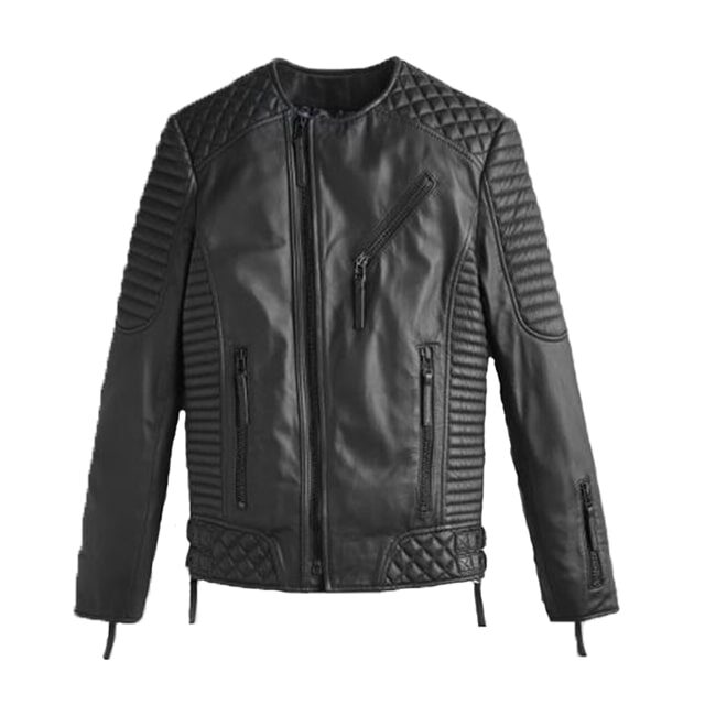 Elegante chaqueta acolchada de cuero genuino negro - Imagen 2