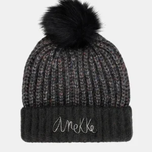 Black knitted beanie with pompom ANEKKE 39471-311