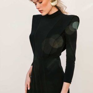 Vestido en punto con alerones de neopreno COLOUR NUDE