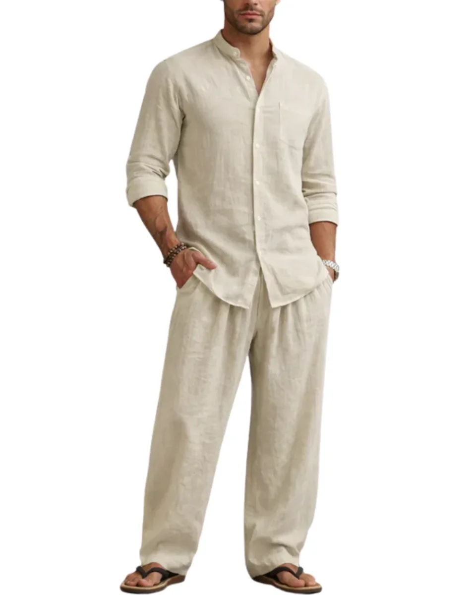 Elegante juego de ropa de cama de lino, ligero y transpirable