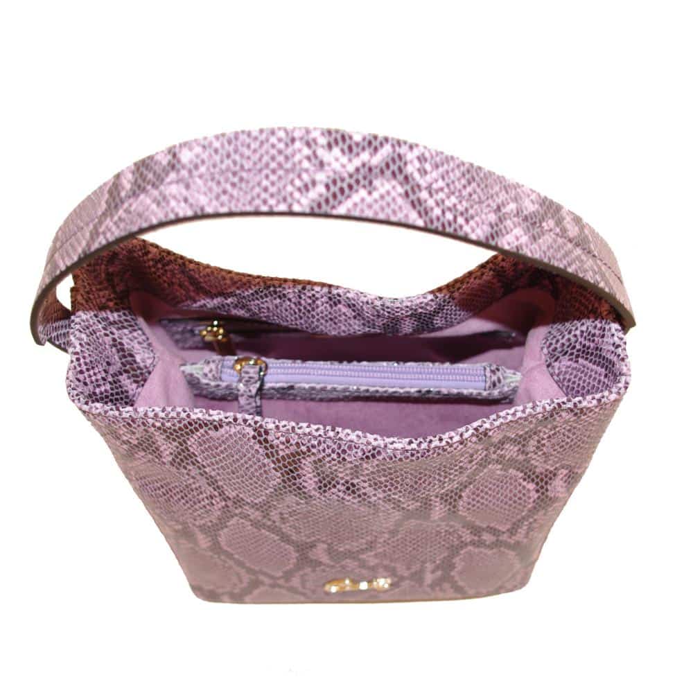 Bolso Cuadrado de Piel Grabado Serpiente en Color Lila - Imagen 4