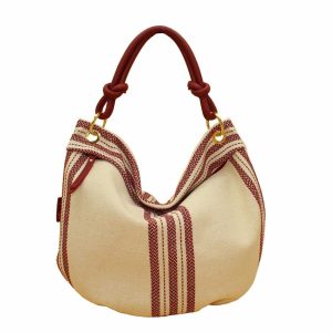 Bolso Hobo en Lona Combinado con Piel