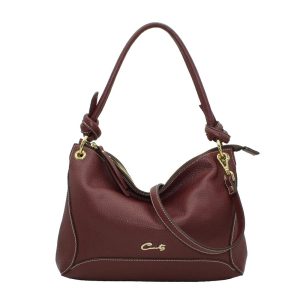 Bolso Hobo Mediano en Piel Grabada con Nudos en el Asa