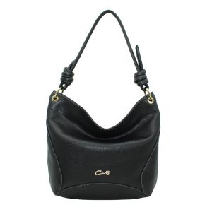 Bolso Hobo en Piel Grabada con detalle de Nudos en el Asa