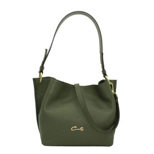 Bolso de Mano en Piel Granulada con forma de Cubo