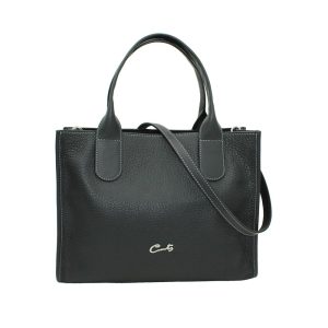 Bolso Tote en Piel Granulada y Colores Combinados