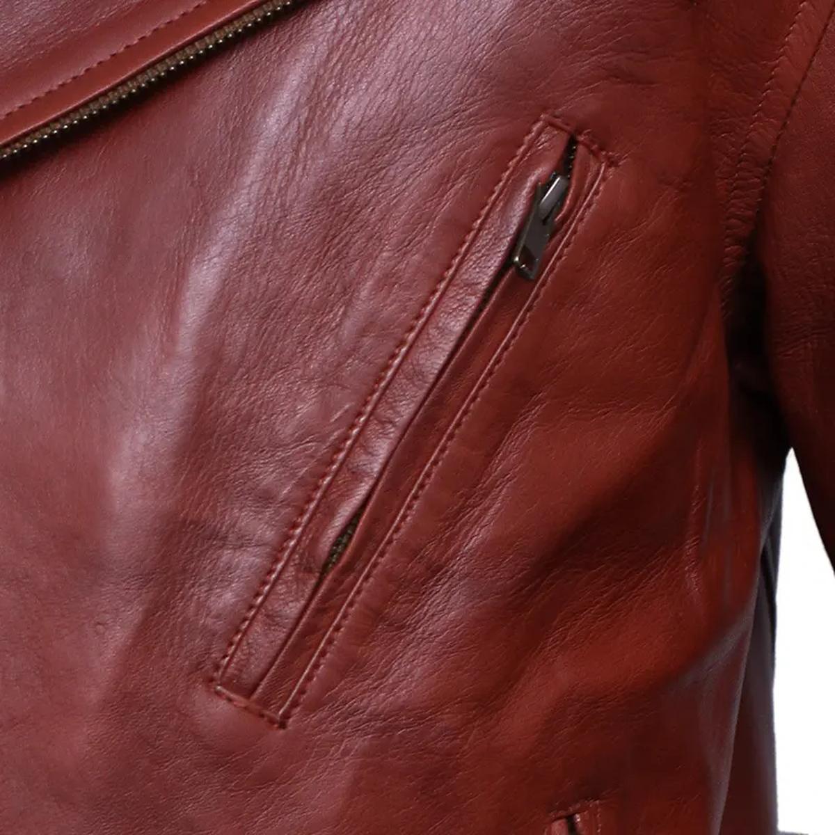 Chaqueta de moto de cuero genuino marrón para hombre – Corte Slim - Imagen 3