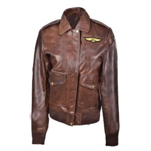 Chaqueta de aviador de piel de oveja para mujer