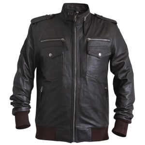 Chaqueta de moto para hombre de piel de oveja negra