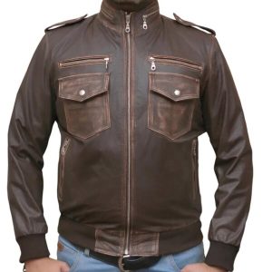 Chaqueta de moto para hombre de piel de oveja marrón – Acolchada