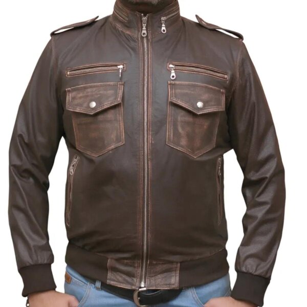 Chaqueta de moto para hombre de piel de oveja marrón – Acolchada