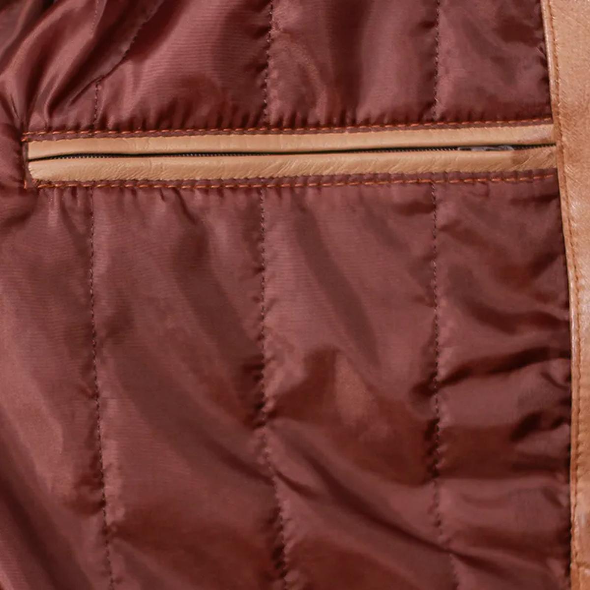 Chaqueta de motorista de cuero iónico marrón auténtico para hombre - Imagen 3