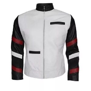 Chaqueta clásica vintage de cuero genuino blanco para hombre