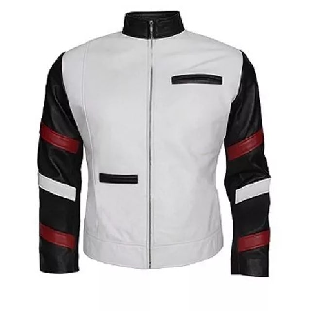 Chaqueta clásica vintage de cuero genuino blanco para hombre - Imagen 2