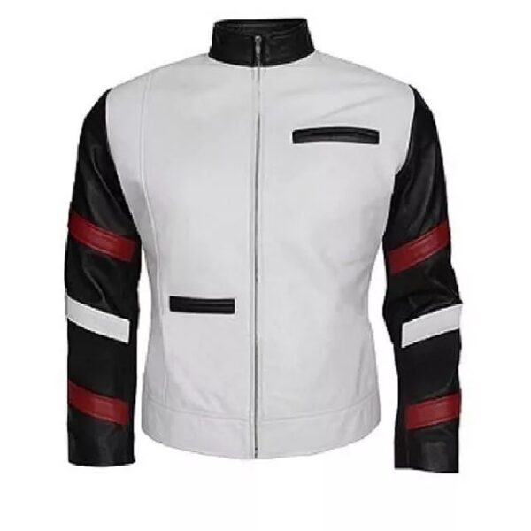 Chaqueta clásica vintage de cuero genuino blanco para hombre - Imagen 4