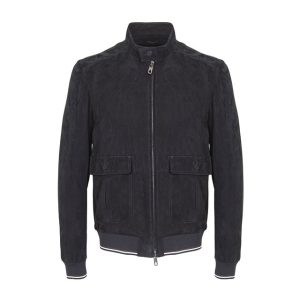 Chaqueta de motorista de ante azul marino para hombre
