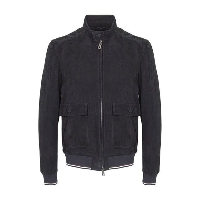Chaqueta de motorista de ante azul marino para hombre - Imagen 2