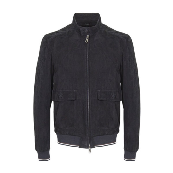 Chaqueta de motorista de ante azul marino para hombre - Imagen 3