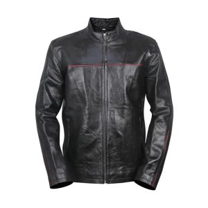 Chaqueta de hombre de cuero genuino negro estilo café racer.