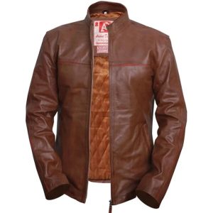 Chaqueta de moto estilo café racer de cuero genuino marrón para hombre