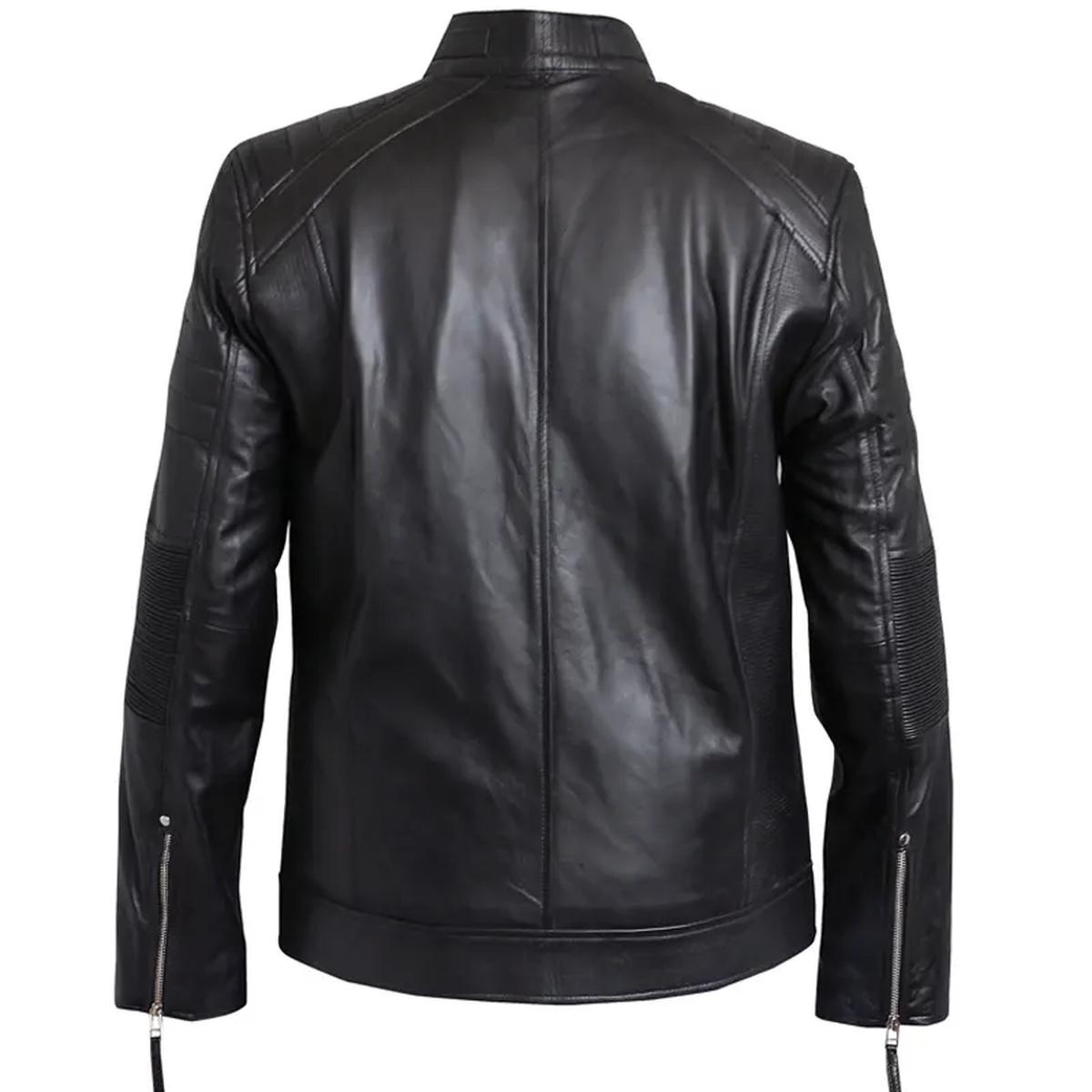 Chaqueta de moto clásica negra de cuero auténtico para hombre, estilo cafe racer. - Imagen 4