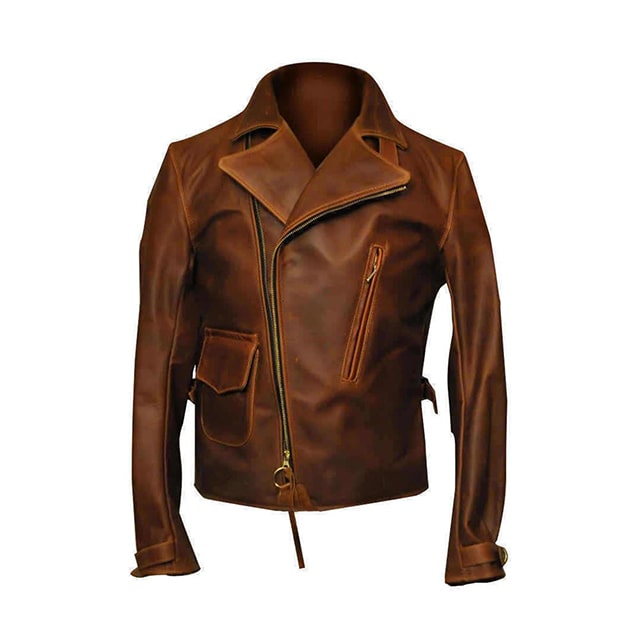 Chaqueta de moto de piel de oveja marrón para mujer