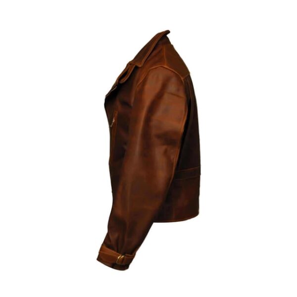 Chaqueta de moto de piel de oveja marrón para mujer - Imagen 4