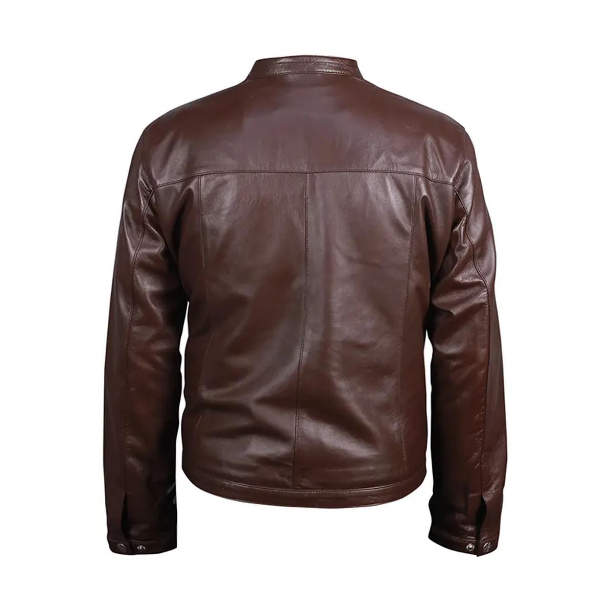 Chaqueta de moto para hombre de cuero auténtico color marrón chocolate. - Imagen 3