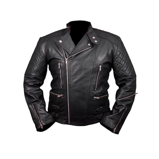 Chaqueta de motorista Chris para hombre en auténtica piel negra. - Imagen 2