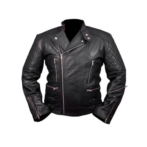 Chaqueta de motorista Chris para hombre en auténtica piel negra. - Imagen 3