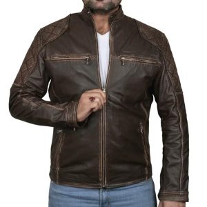 Chaqueta de moto clásica de cuero genuino estilo Cafe Racer para hombre.