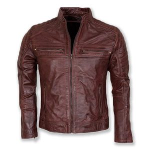Chaqueta motera clásica vintage para hombre en piel auténtica color marrón chocolate.