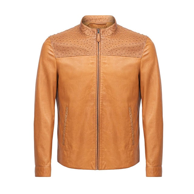 Chaqueta de motorista de cuero auténtico color coñac para mujer - Imagen 2